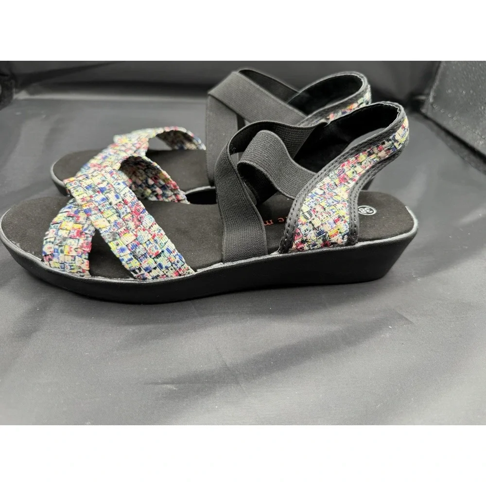 Bernie Mev Hallie Black Multicolor Wedge Open Toe Sandals Womens Size 38 US 7-8
